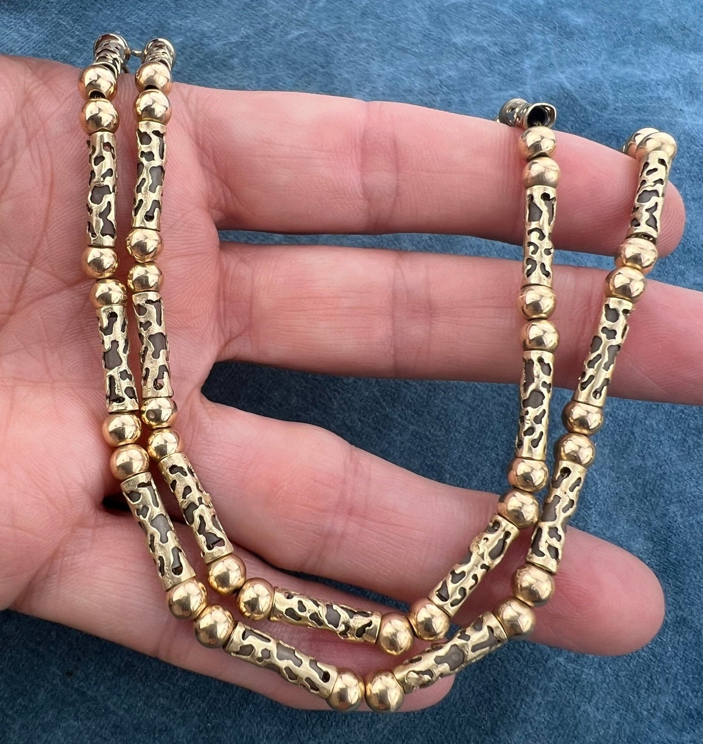 14k Gold + Silver Tribal 2-Tone Lantern Bead Chain Necklace. 17g