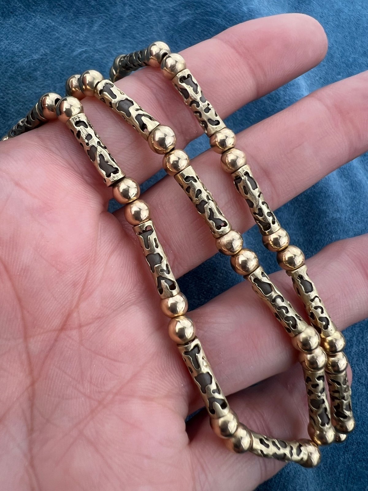 14k Gold + Silver Tribal 2-Tone Lantern Bead Chain Necklace. 17g