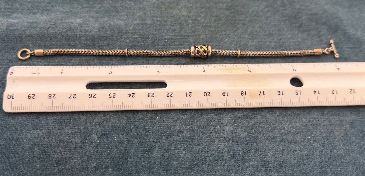 14k Gold + Silver Tribal Barrel Bead Snake Chain Bracelet. 11g