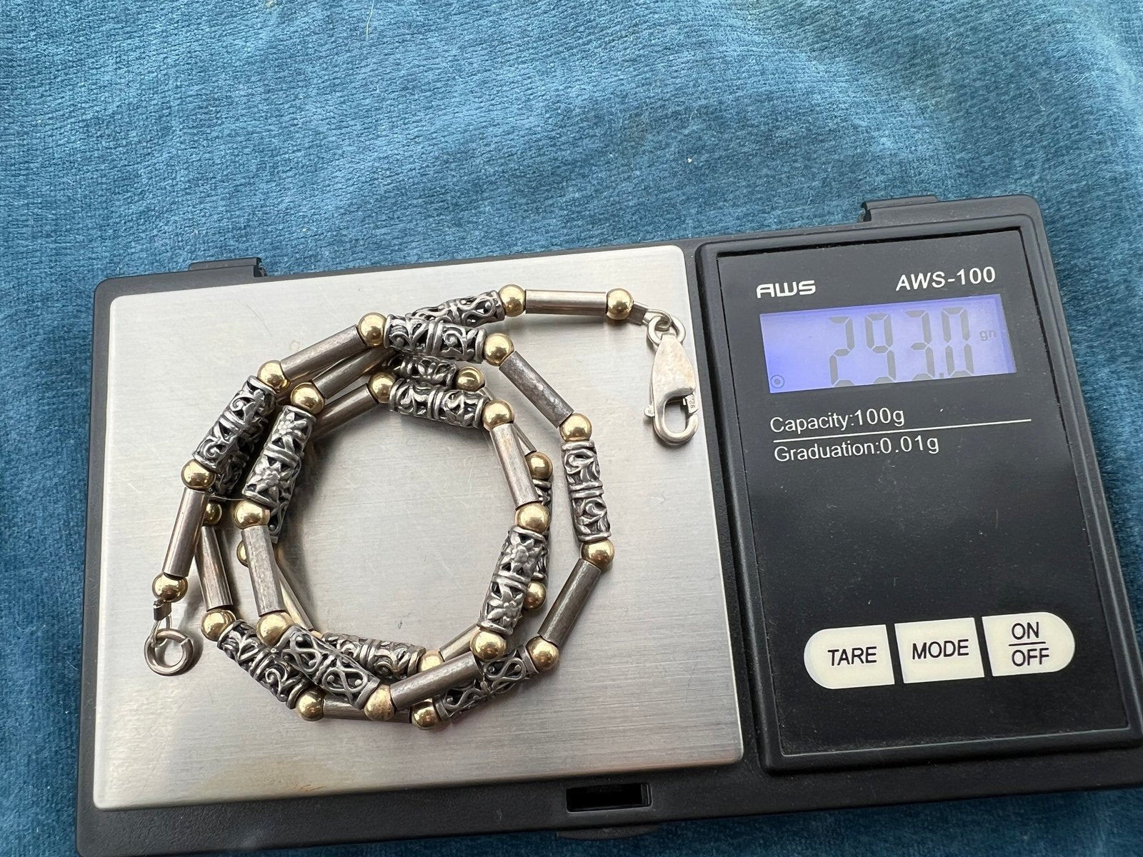 14k Gold + Silver Tribal Lantern Bead Chain Necklace. 29g