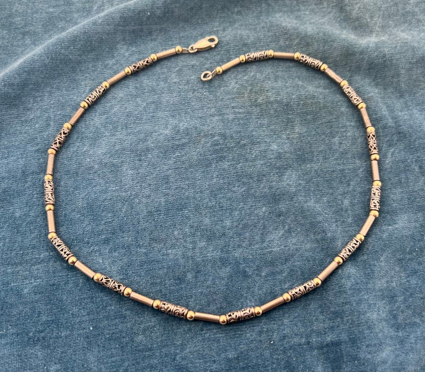 14k Gold + Silver Tribal Lantern Bead Chain Necklace. 29g