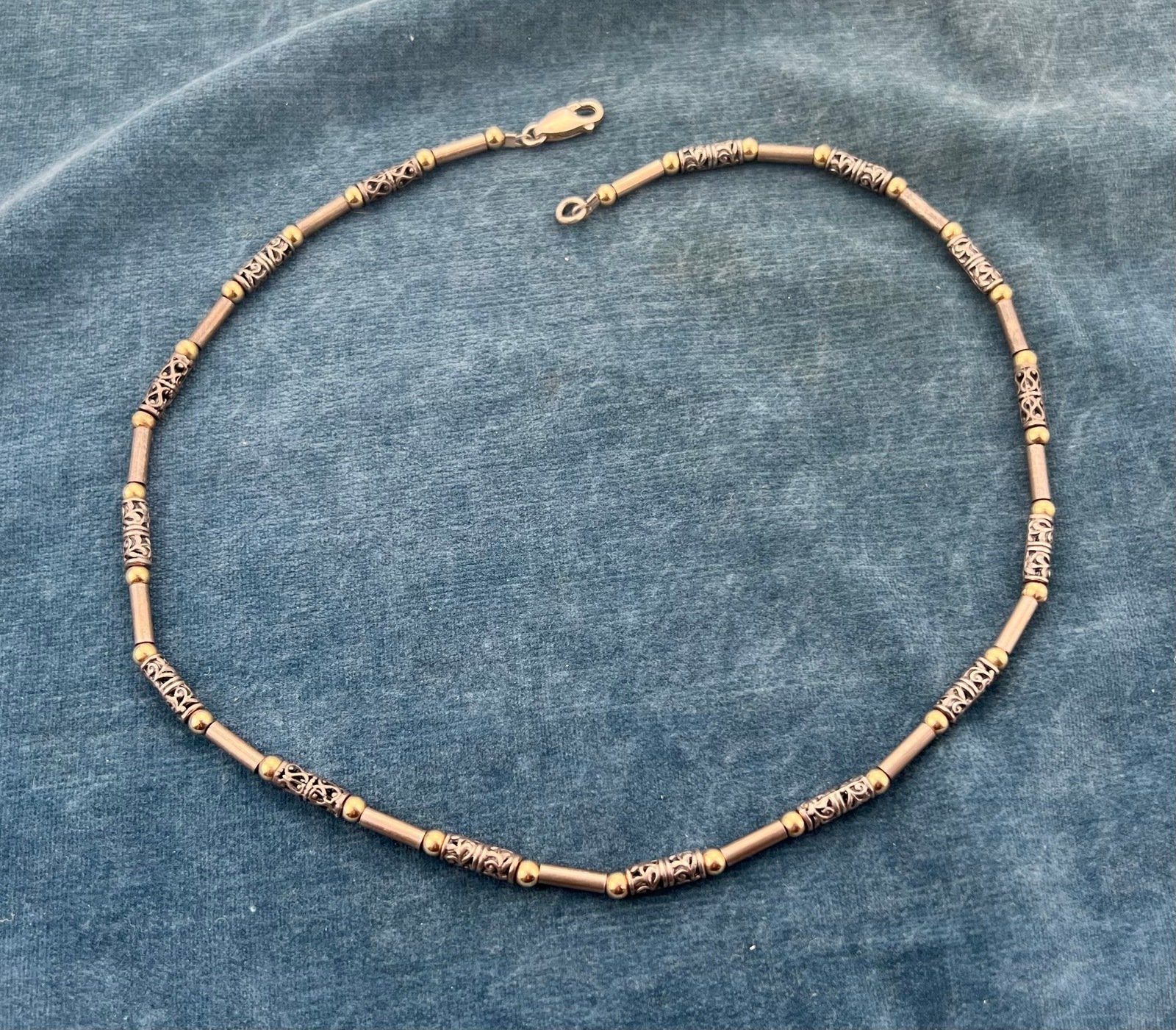 14k Gold + Silver Tribal Lantern Bead Chain Necklace. 29g