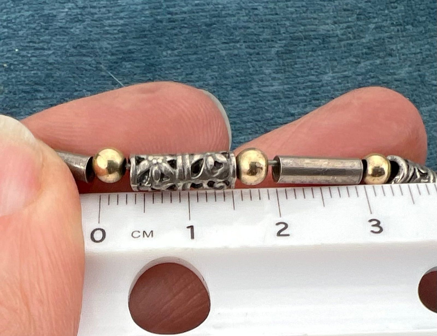 14k Gold + Silver Tribal Lantern Bead Chain Necklace. 29g