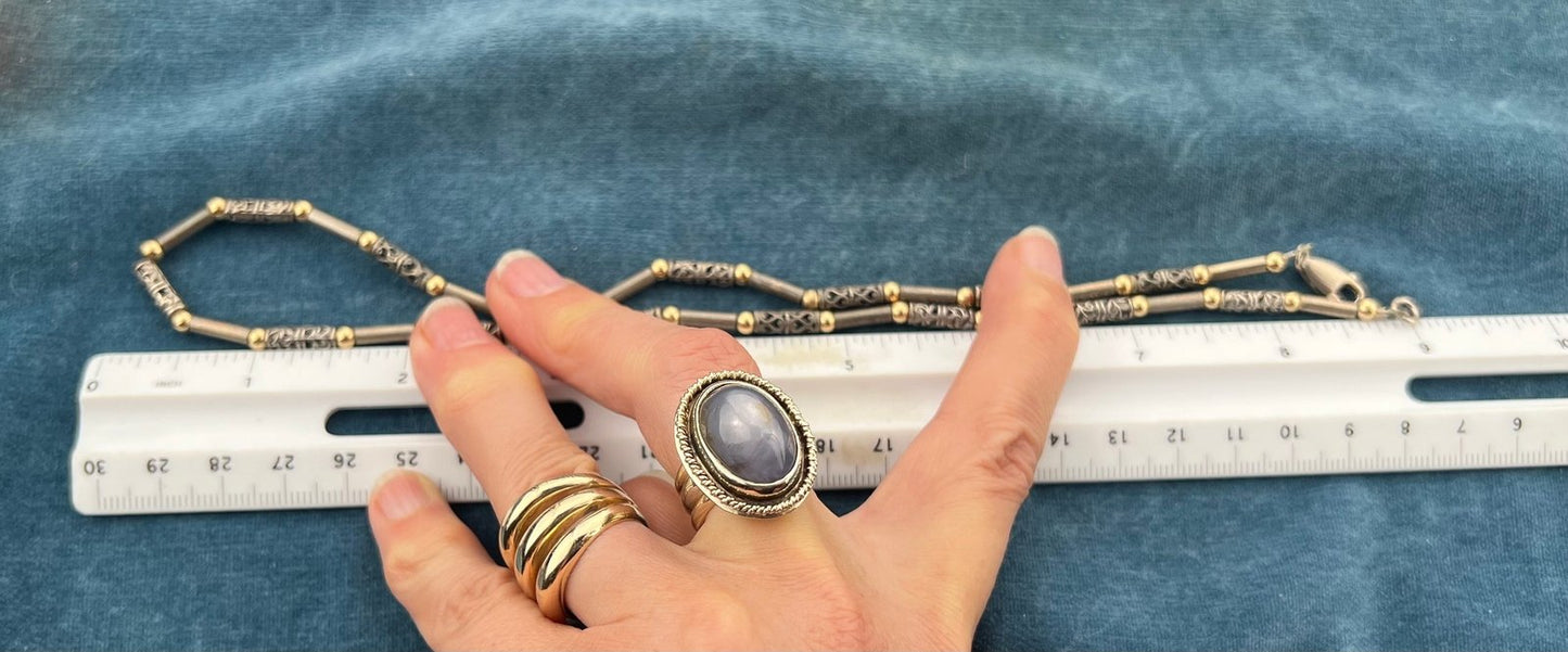 14k Gold + Silver Tribal Lantern Bead Chain Necklace. 29g