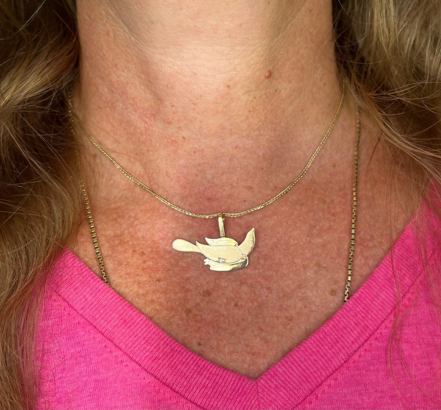 14k Gold Sparrow Bird Pendant w Gypsy-Set Diamond. Hope!