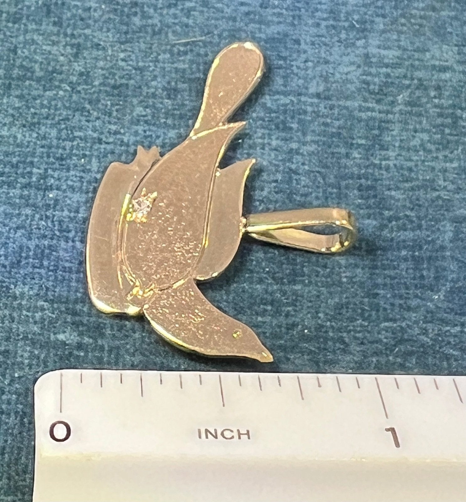 14k Gold Sparrow Bird Pendant w Gypsy-Set Diamond. Hope!