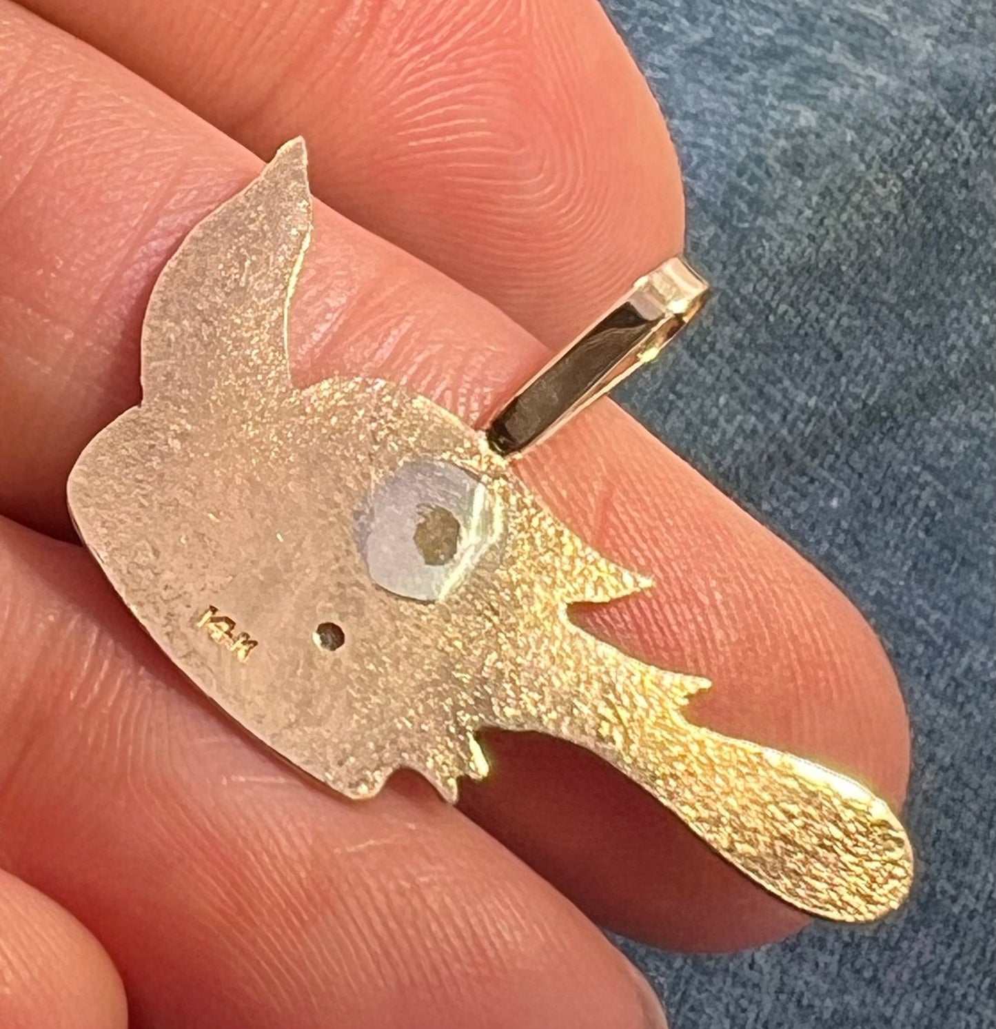 14k Gold Sparrow Bird Pendant w Gypsy-Set Diamond. Hope!