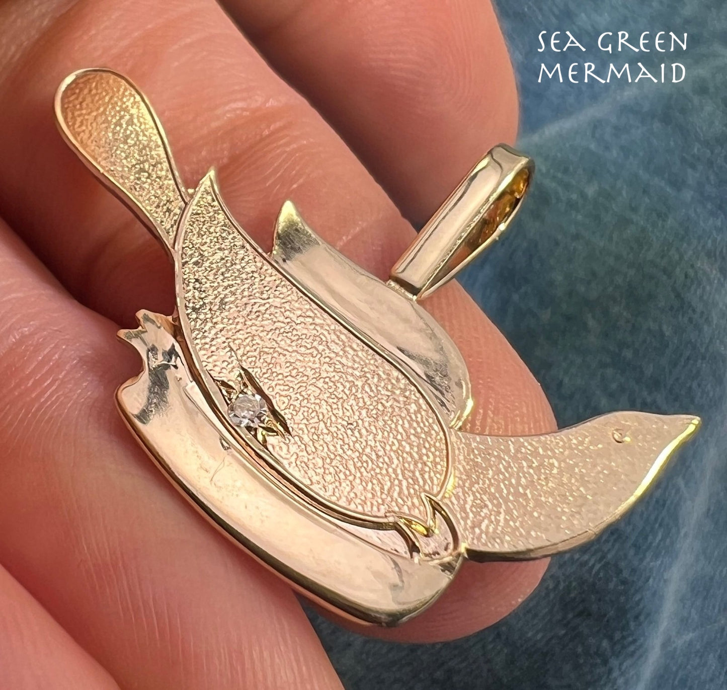 14k Gold Sparrow Bird Pendant w Gypsy-Set Diamond. Hope!