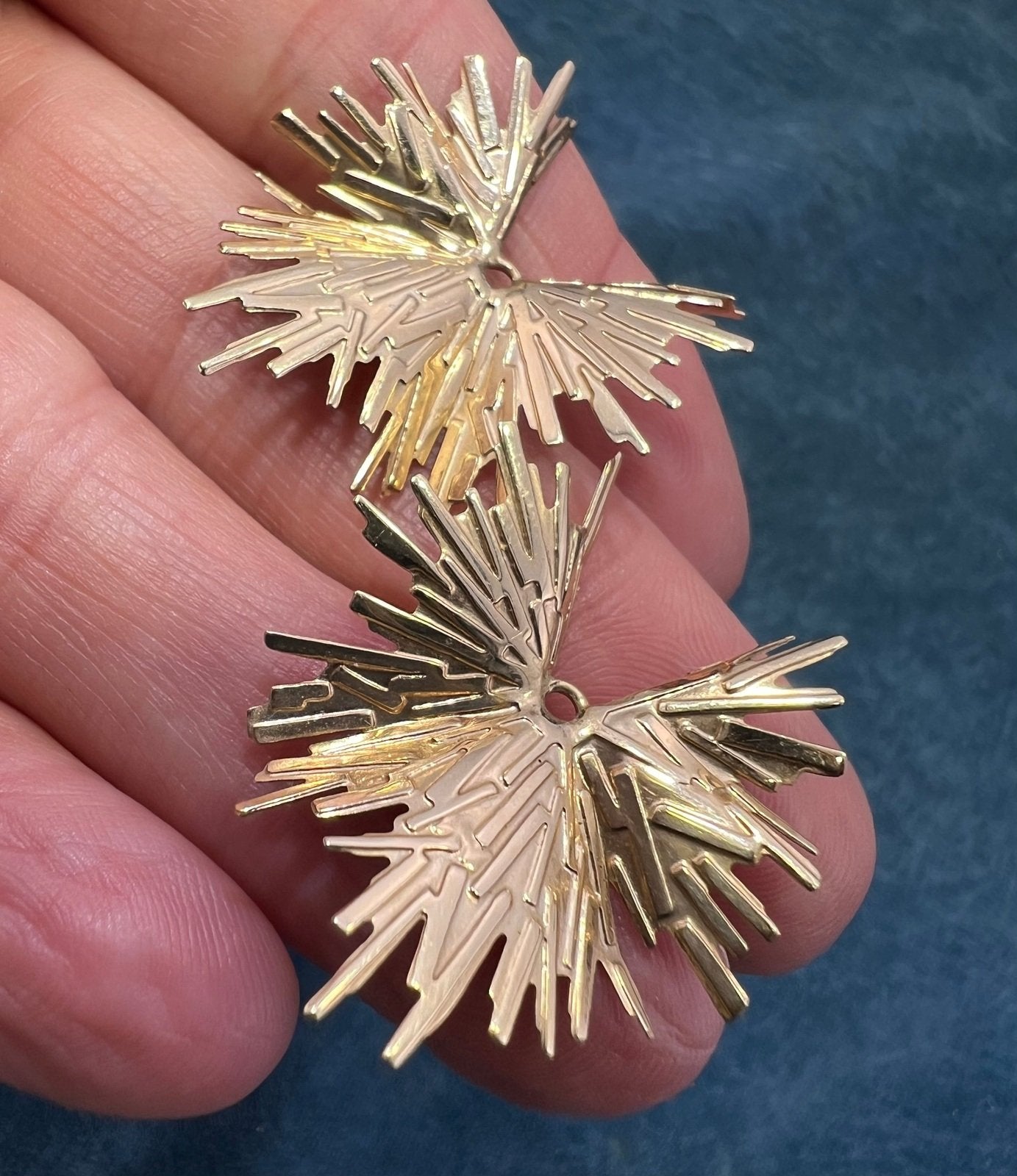 14k Gold Spiky Star Burst Enhancer Jackets. Large 1" Statement Earrings
