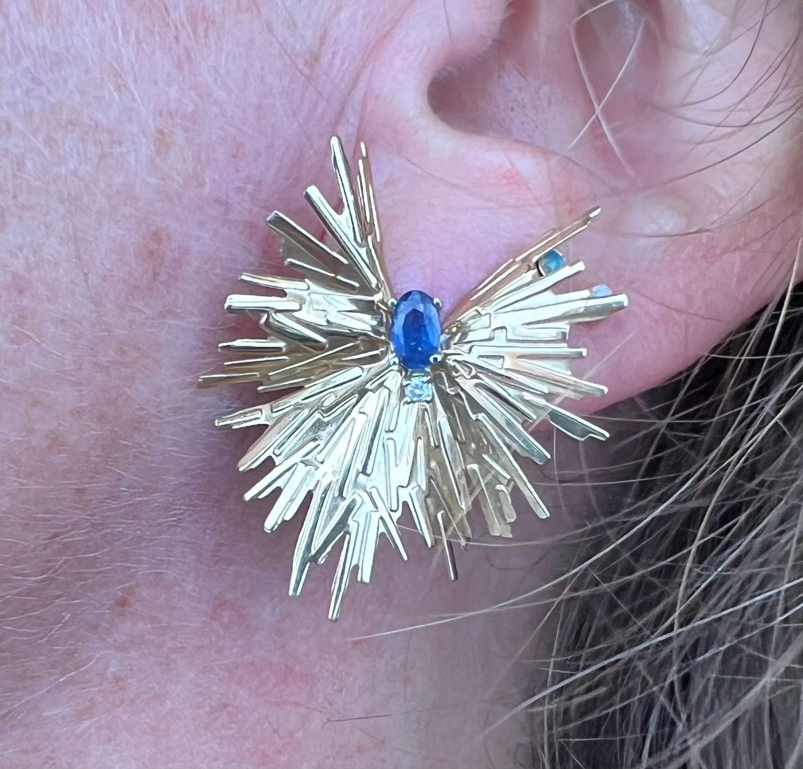 14k Gold Spiky Star Burst Enhancer Jackets. Large 1" Statement Earrings