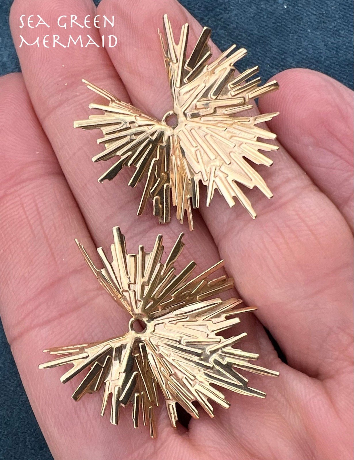 14k Gold Spiky Star Burst Enhancer Jackets. Large 1.25" Statement Earrings