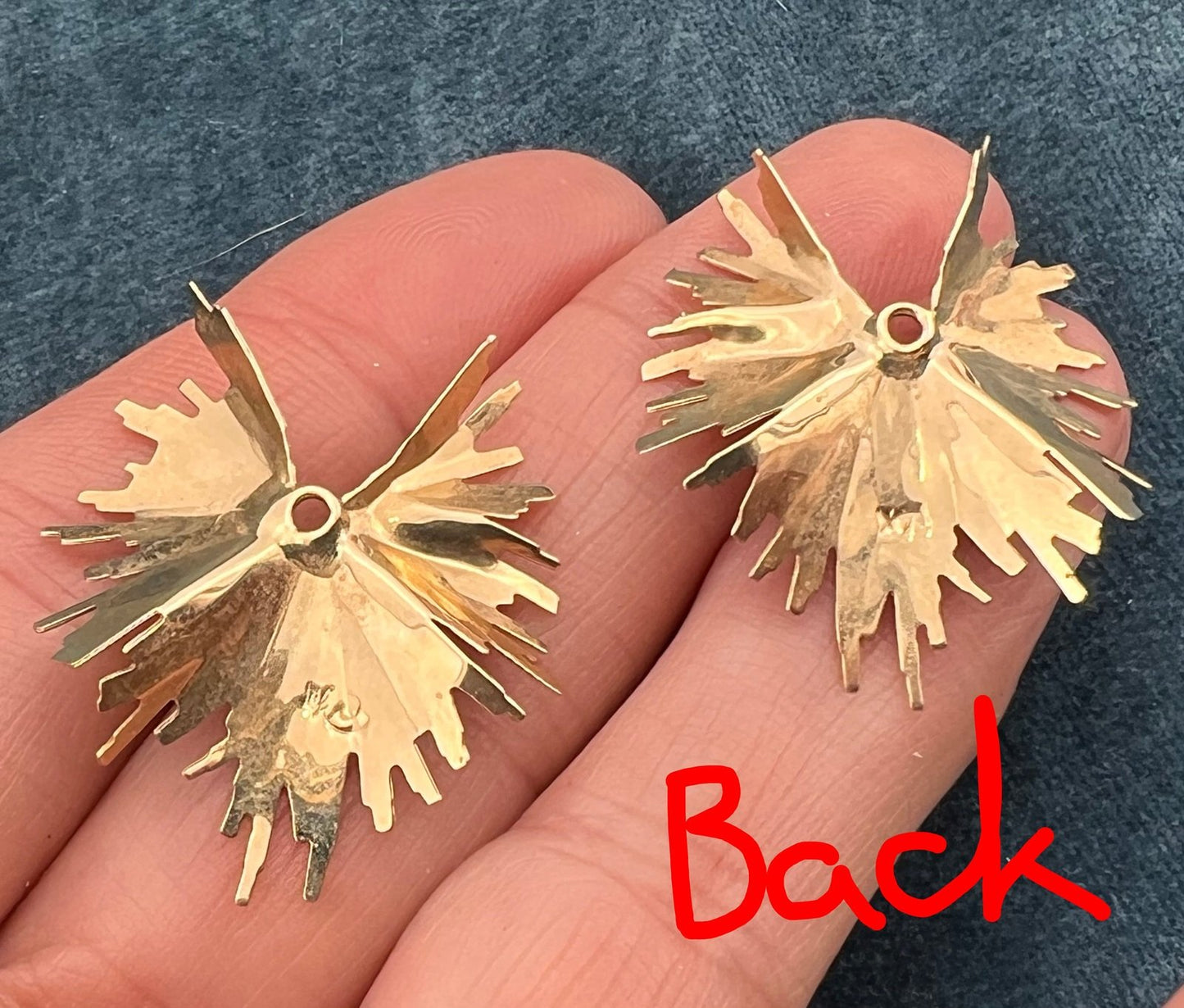 14k Gold Spiky Star Burst Enhancer Jackets. Large 1" Statement Earrings