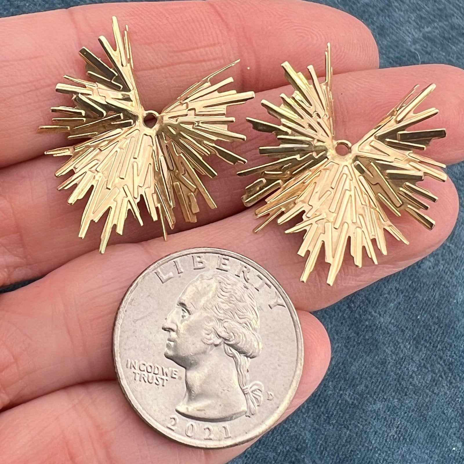 14k Gold Spiky Star Burst Enhancer Jackets. Large 1" Statement Earrings