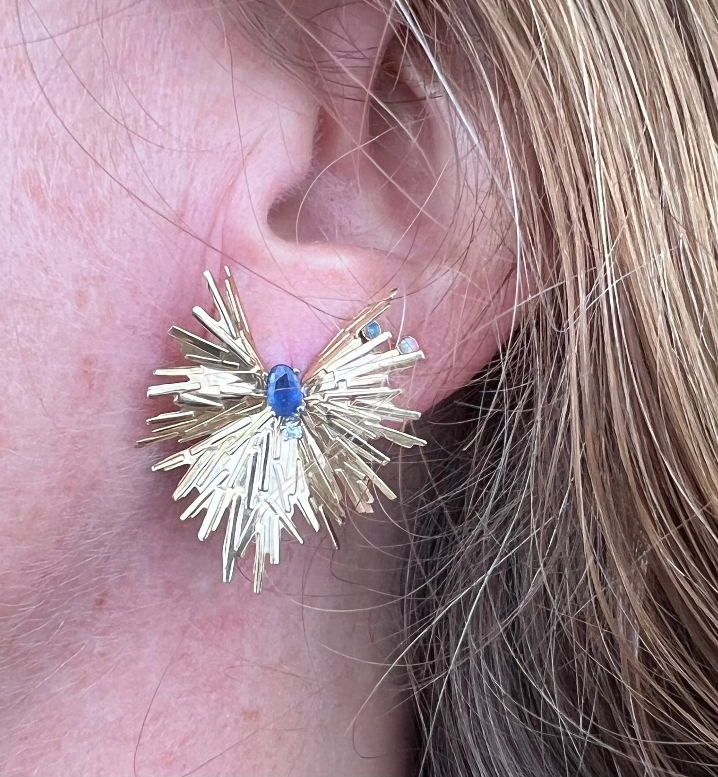 14k Gold Spiky Star Burst Enhancer Jackets. Large 1" Statement Earrings