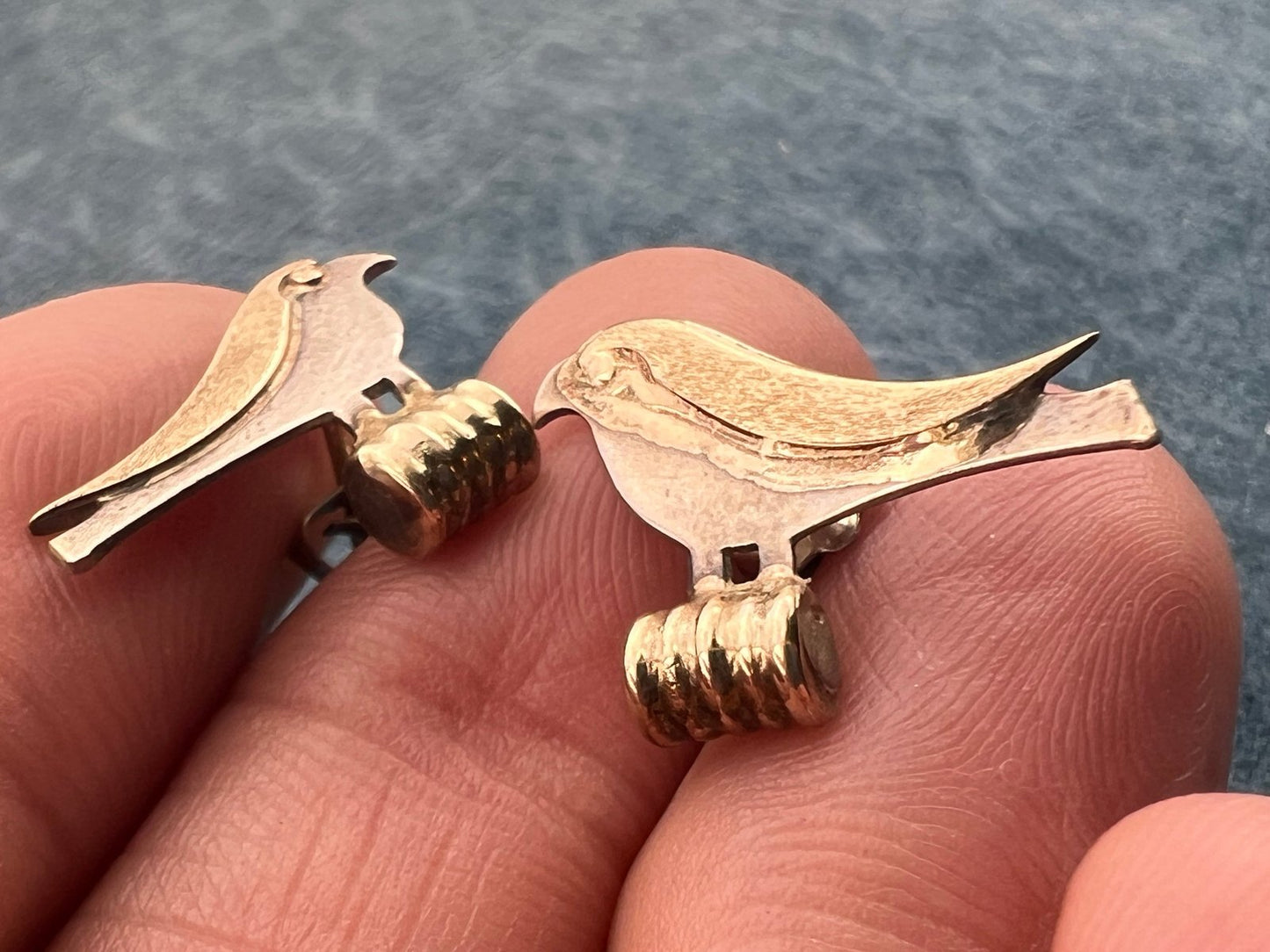 14k Gold & Sterling Artisan Bird Earrings