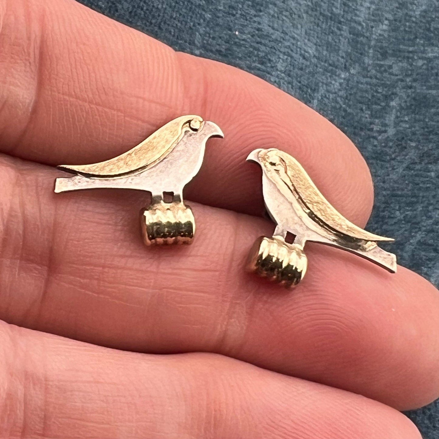 14k Gold & Sterling Artisan Bird Earrings