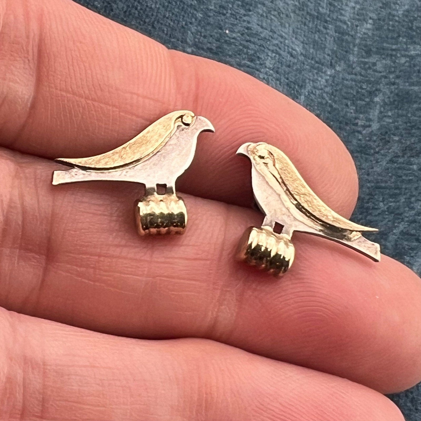 14k Gold & Sterling Artisan Bird Earrings