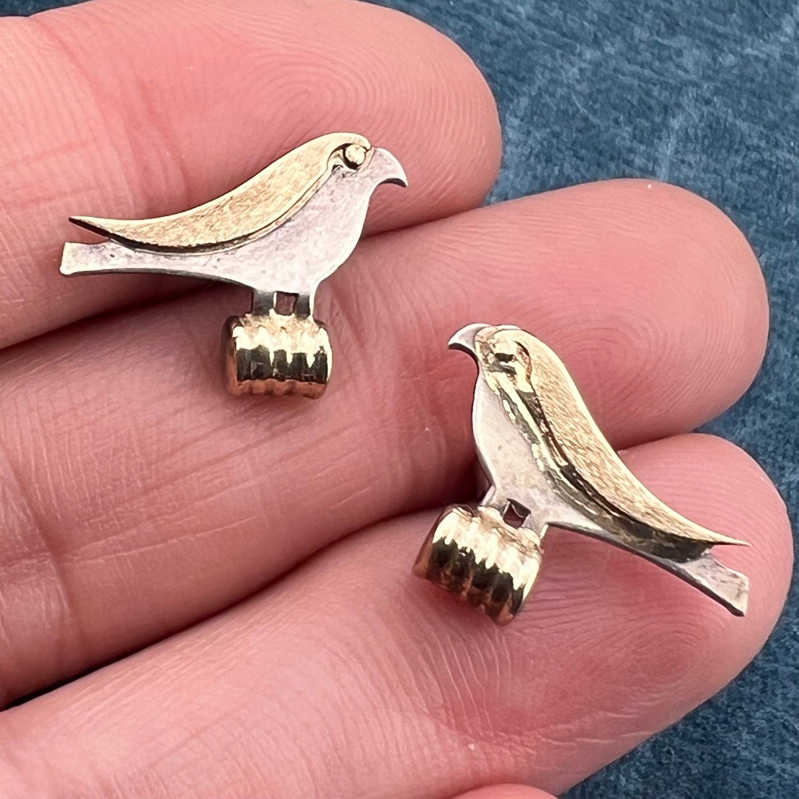 14k Gold & Sterling Artisan Bird Earrings