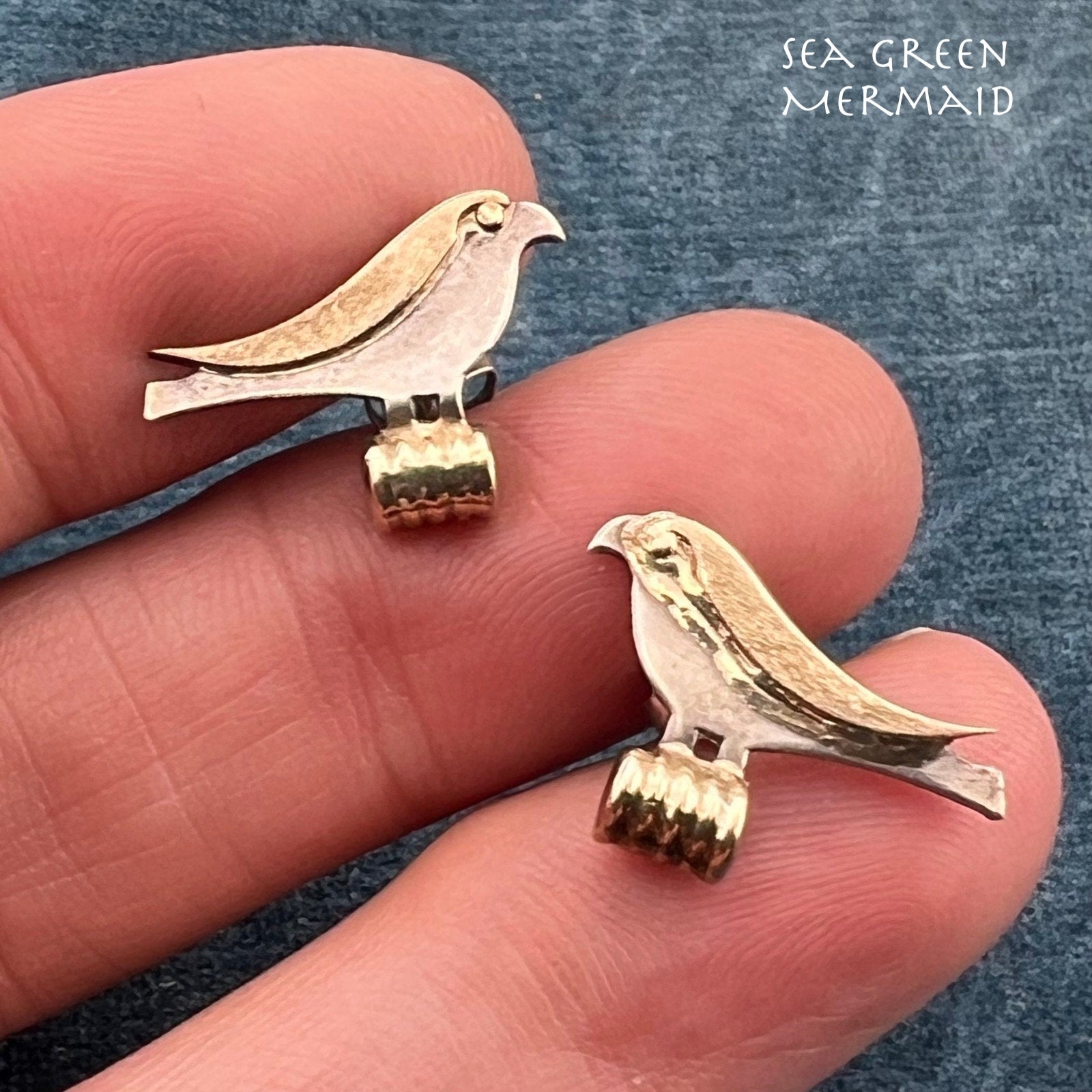 14k Gold & Sterling Artisan Bird Earrings