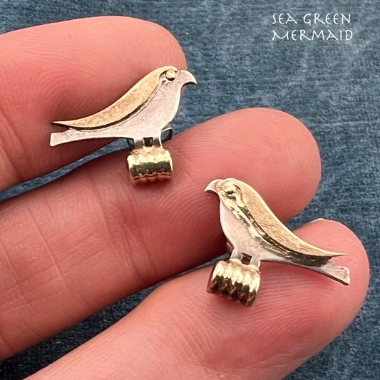 14k Gold & Sterling Artisan Bird Earrings