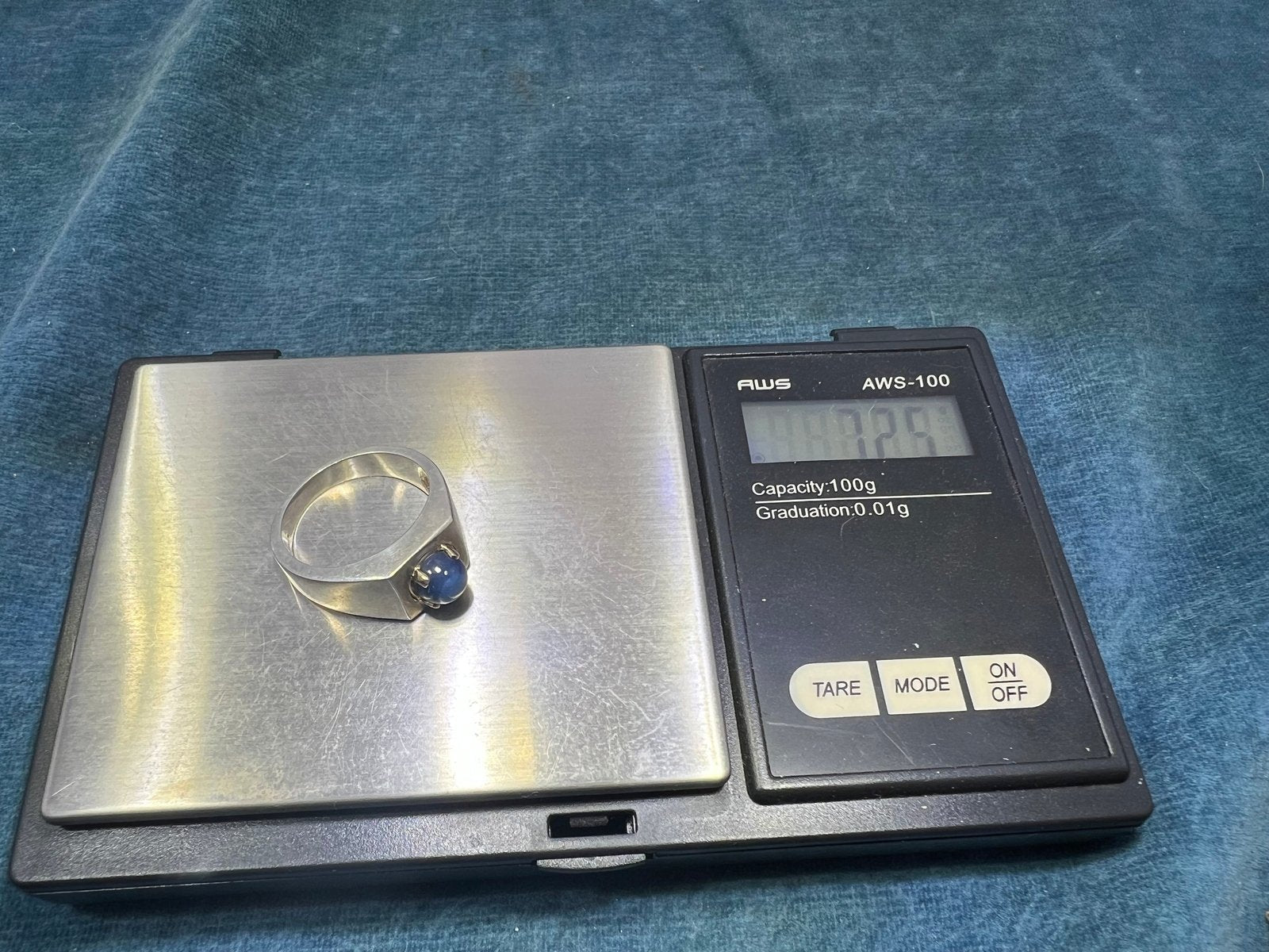 14k Gold + Sterling Natural Blue Star Sapphire Signet Ring. 7g *Video*