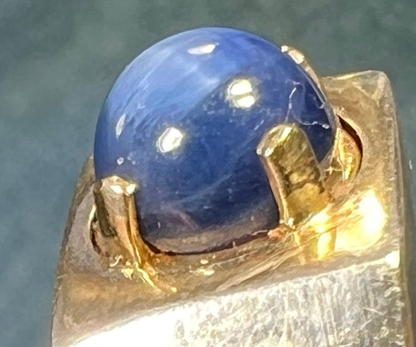 14k Gold + Sterling Natural Blue Star Sapphire Signet Ring. 7g *Video*