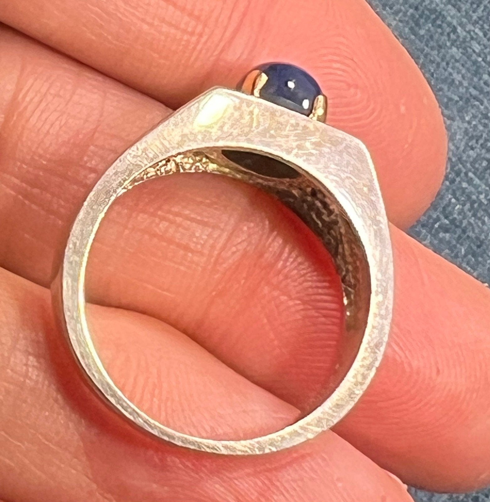 14k Gold + Sterling Natural Blue Star Sapphire Signet Ring. 7g *Video*