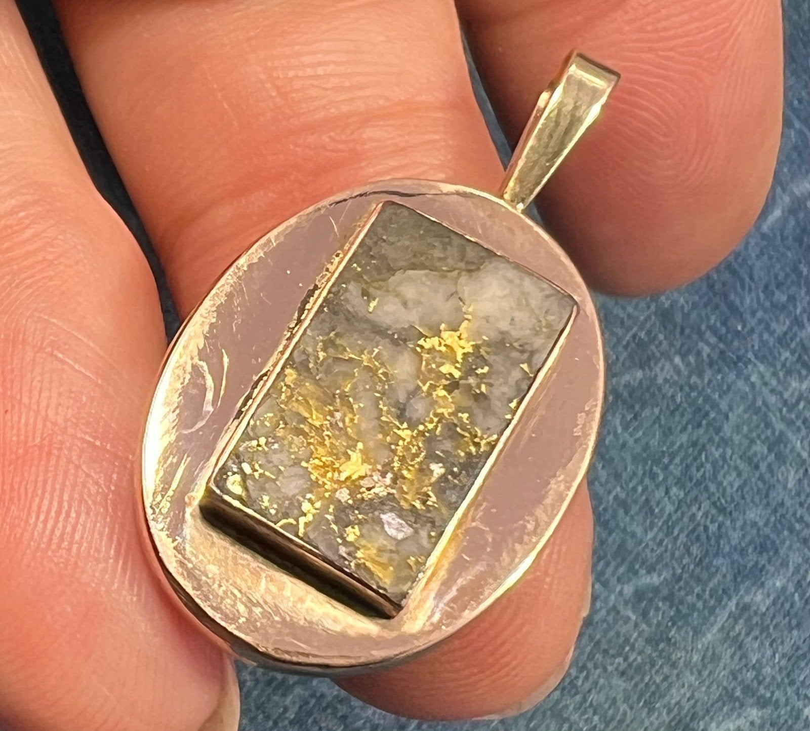 14k Gold & Sterling Silver Antique Alaskan Gold-In-Quartz Pendant *Video*