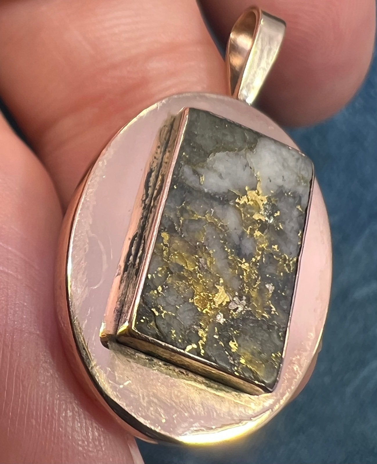 14k Gold & Sterling Silver Antique Alaskan Gold-In-Quartz Pendant *Video*