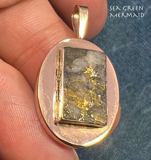 14k Gold & Sterling Silver Antique Alaskan Gold-In-Quartz Pendant *Video*