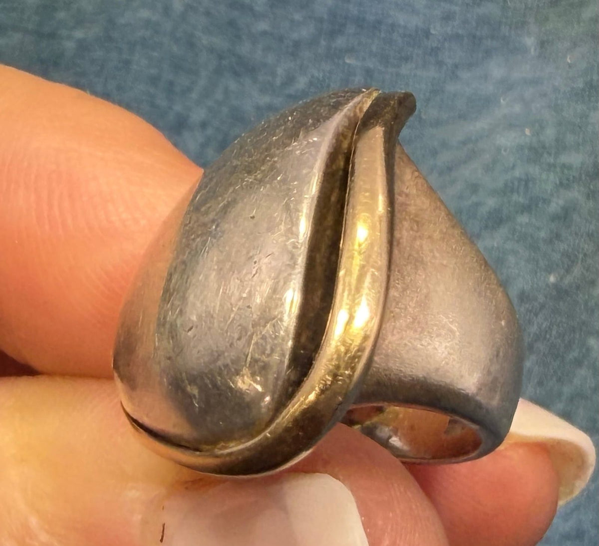 14k Gold + Sterling Silver Wide Asymmetrical MCM Modern Wave Ring. 9g