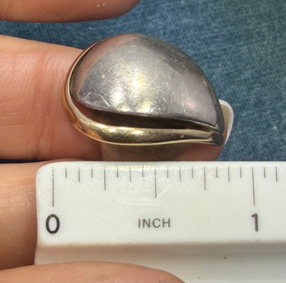 14k Gold + Sterling Silver Wide Asymmetrical MCM Modern Wave Ring. 9g