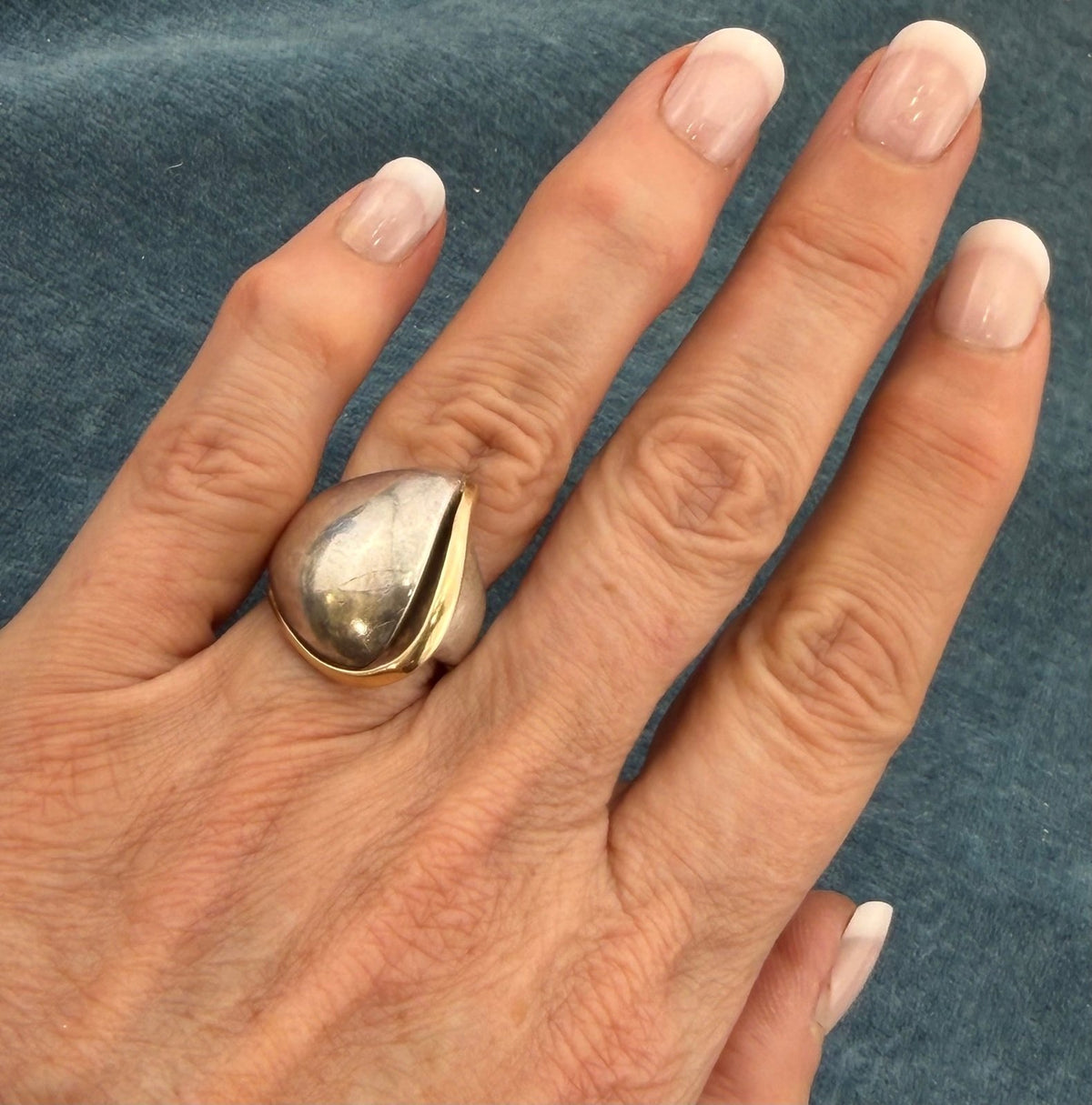 14k Gold + Sterling Silver Wide Asymmetrical MCM Modern Wave Ring. 9g