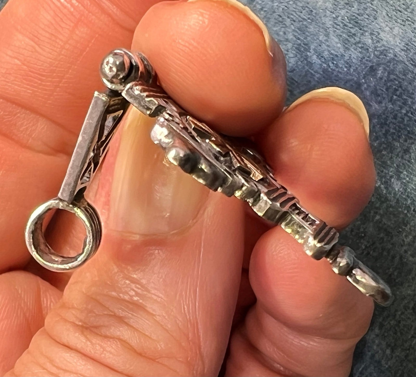 14k Gold Sunburst in Sterling Silver Filigree Cross Pendant. Jointed 2"+ 6g