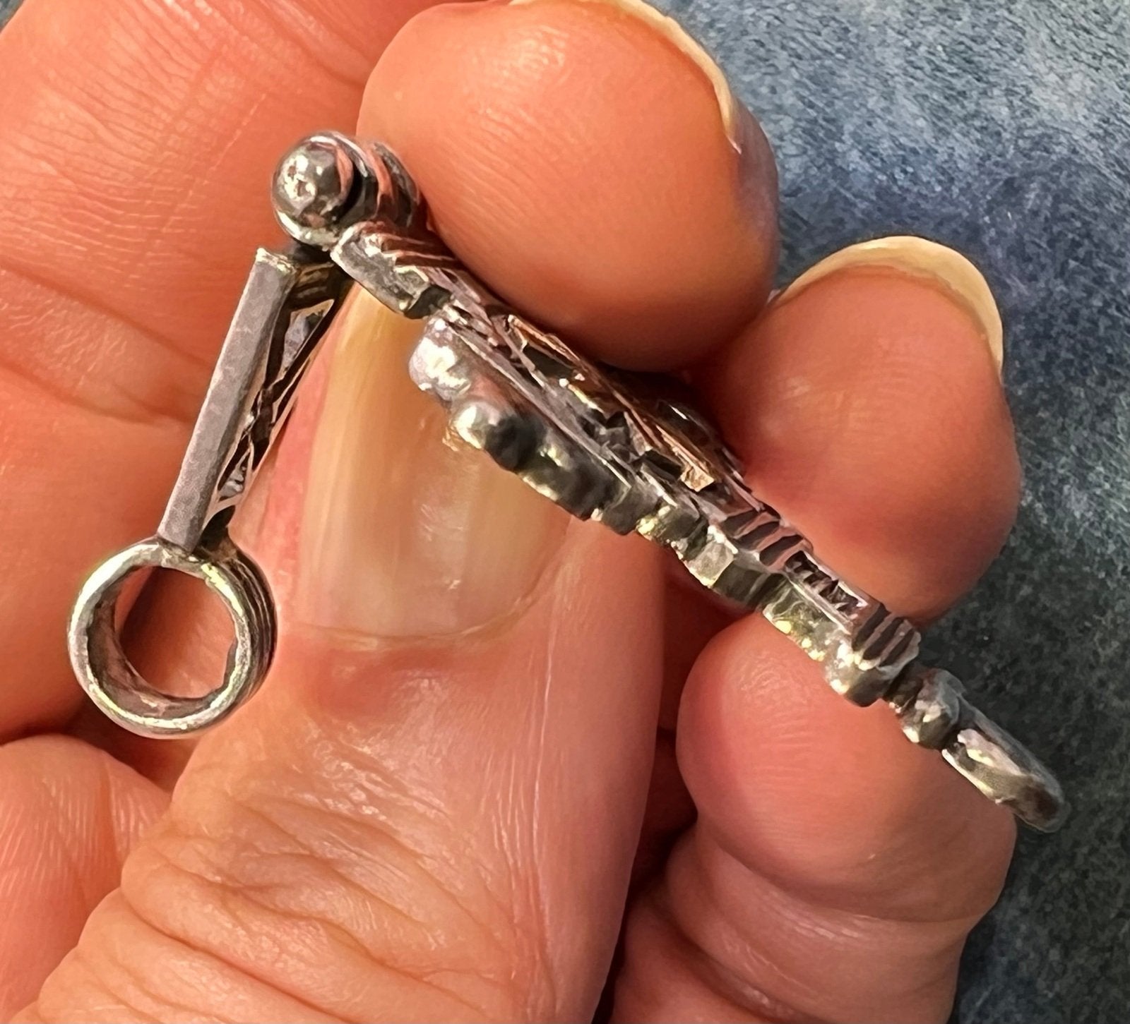 14k Gold Sunburst in Sterling Silver Filigree Cross Pendant. Jointed 2"+ 6g