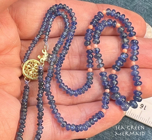 14k Gold Two-Strand Natural Ceylon Blue Sapphire Cabochon Bead Necklace