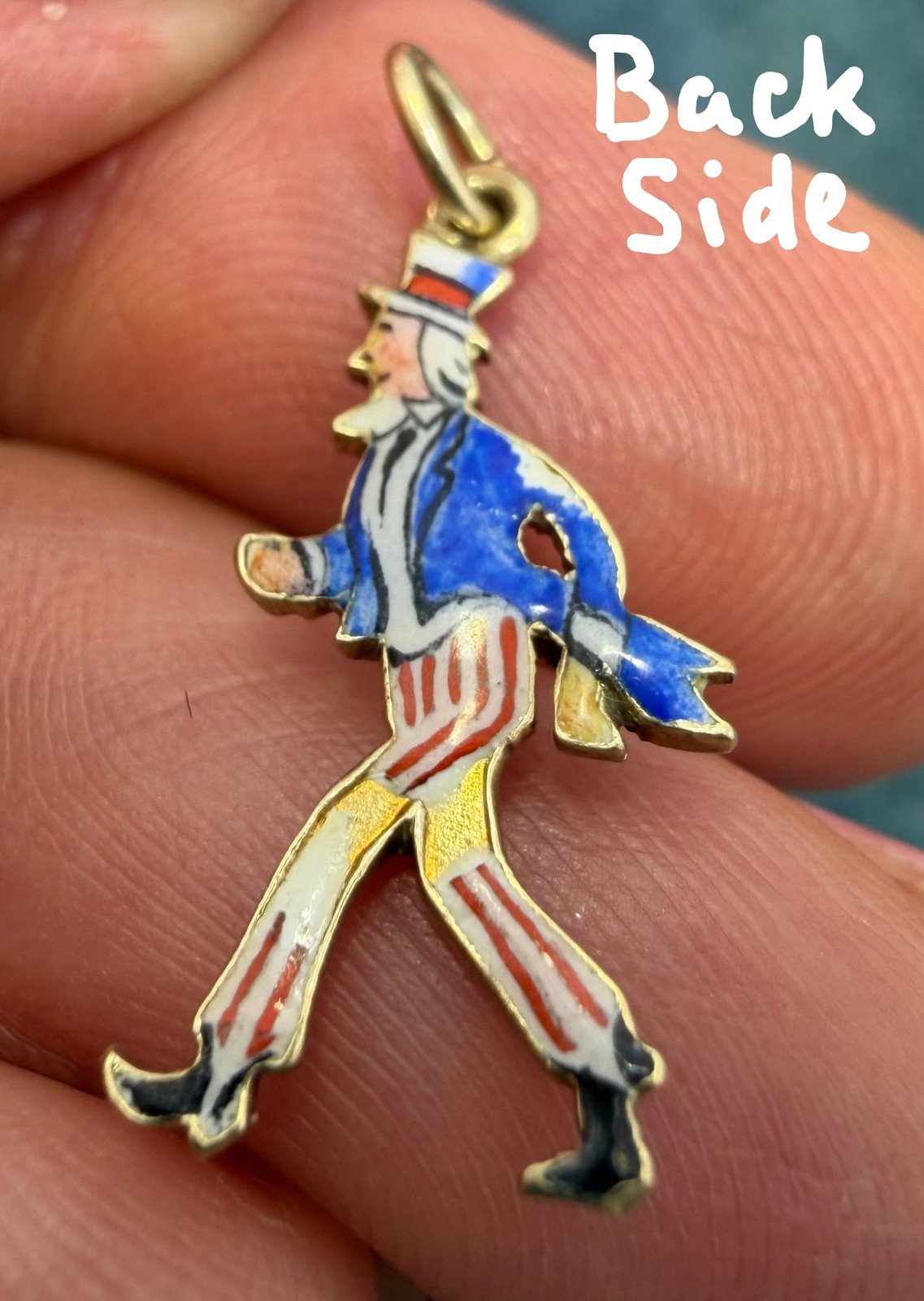 14k Gold UNCLE SAM Pendant. Red White Blue Enamel. 1930s Charm