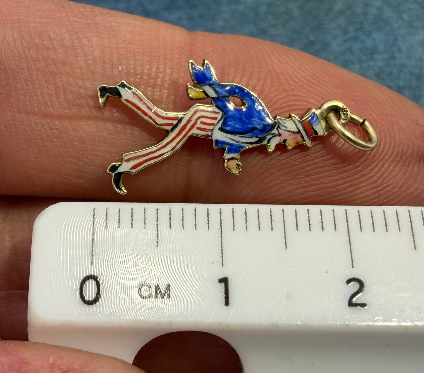 14k Gold UNCLE SAM Pendant. Red White Blue Enamel. 1930s Charm