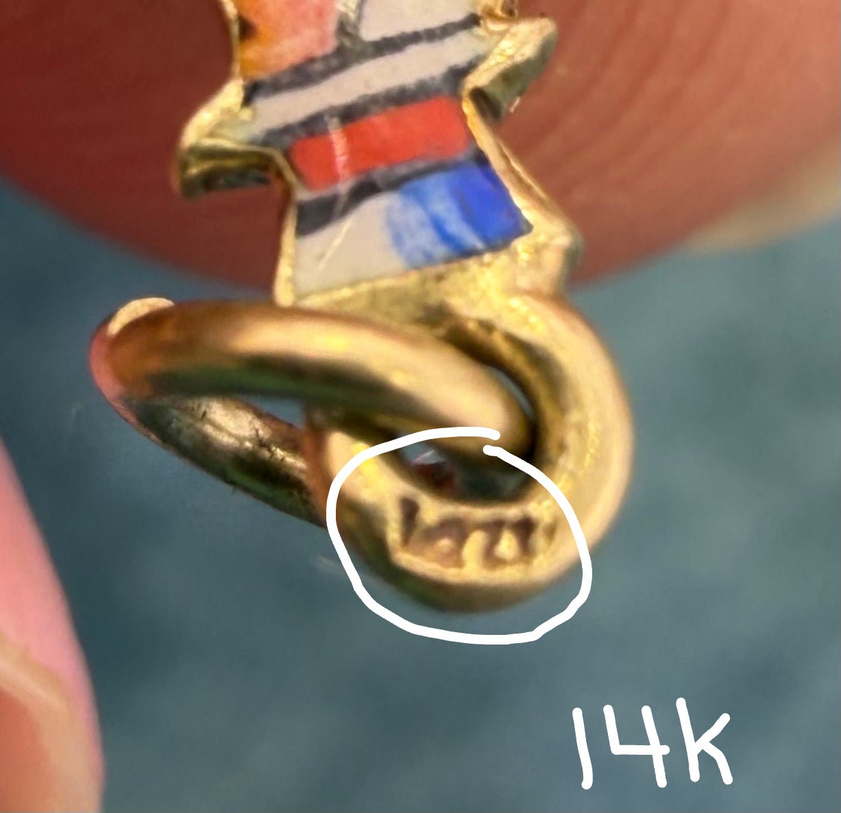 14k Gold UNCLE SAM Pendant. Red White Blue Enamel. 1930s Charm