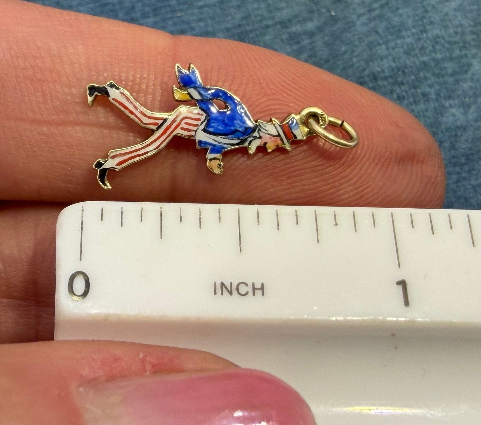 14k Gold UNCLE SAM Pendant. Red White Blue Enamel. 1930s Charm