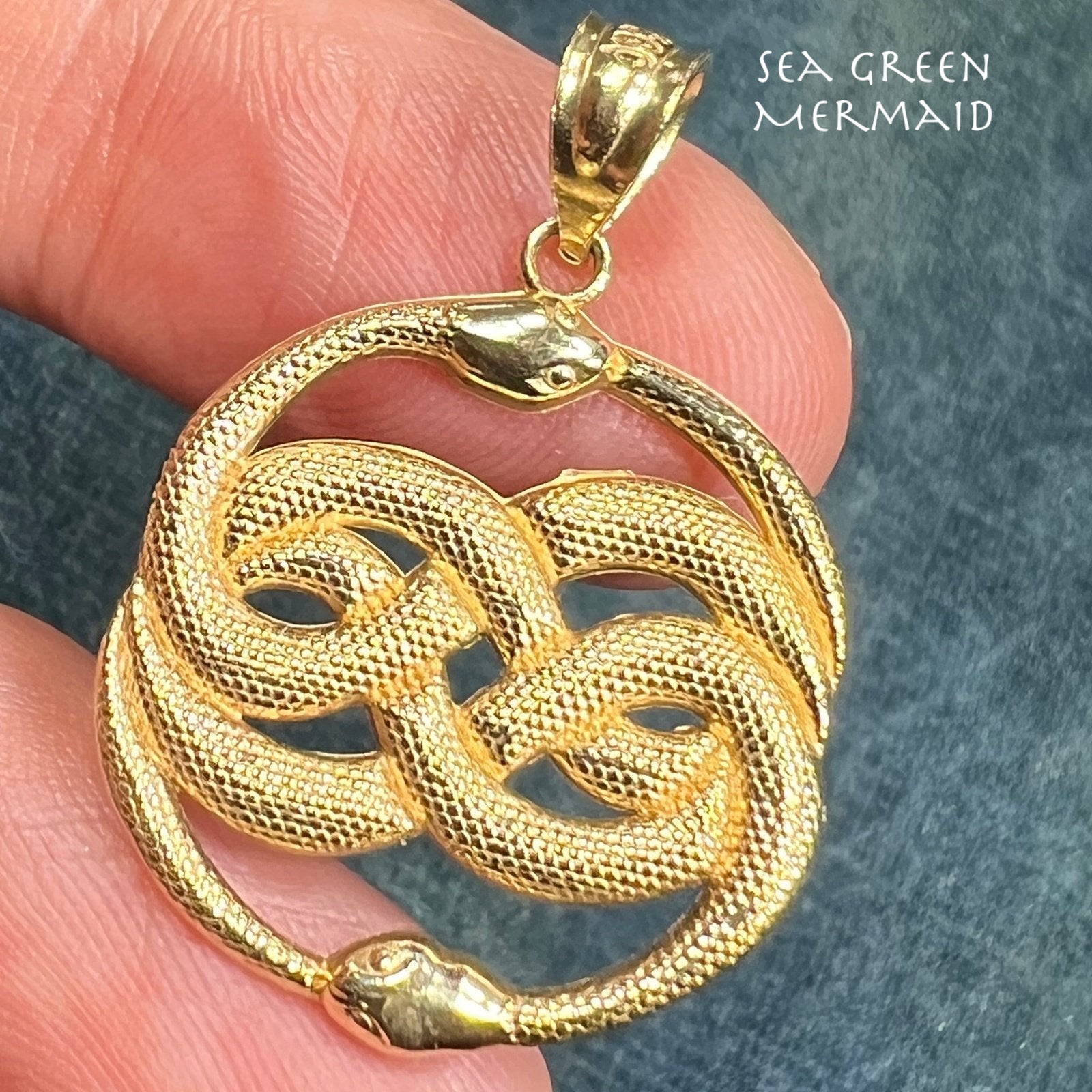 14k Gold Victorian Love Knot Double SNAKE Pendant. Medallion