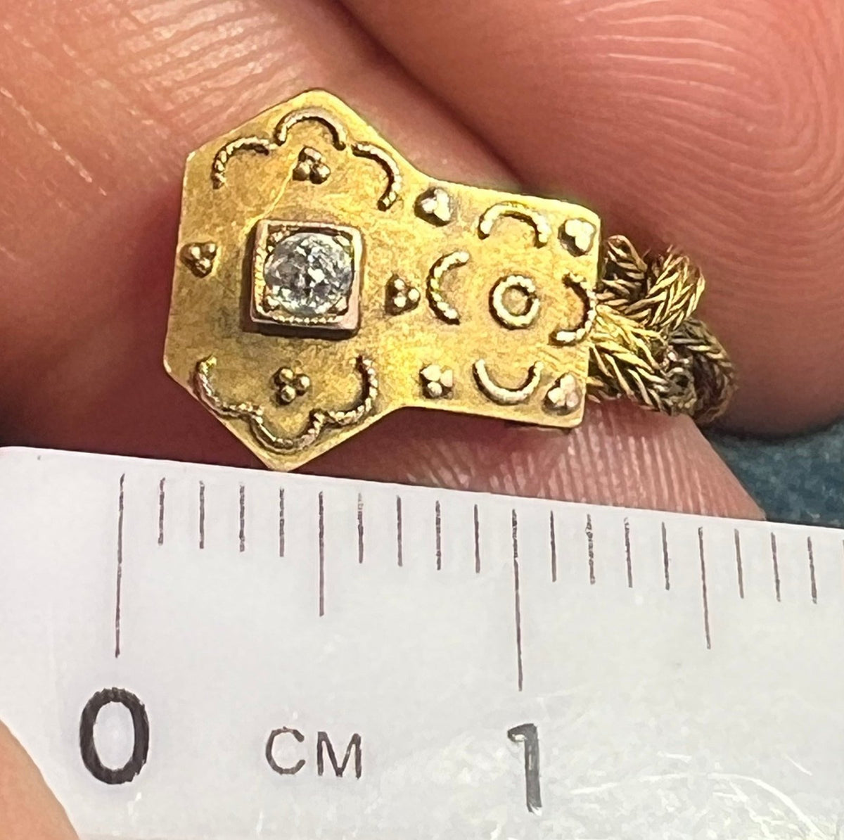 14k Gold Victorian Woven Bracelet w Rose-Cut Diamond Clasp