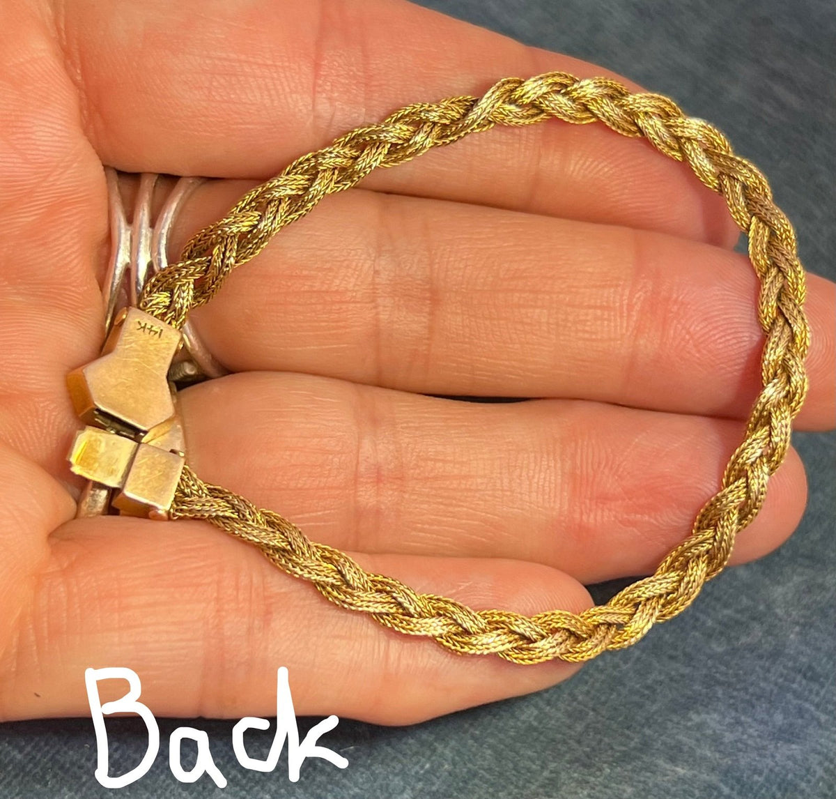 14k Gold Victorian Woven Bracelet w Rose-Cut Diamond Clasp