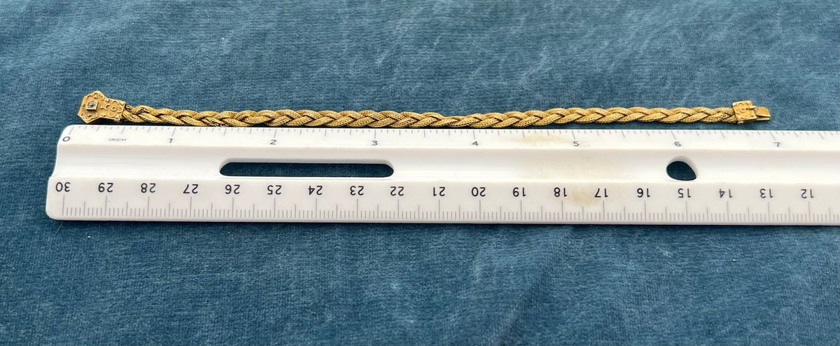 14k Gold Victorian Woven Bracelet w Rose-Cut Diamond Clasp