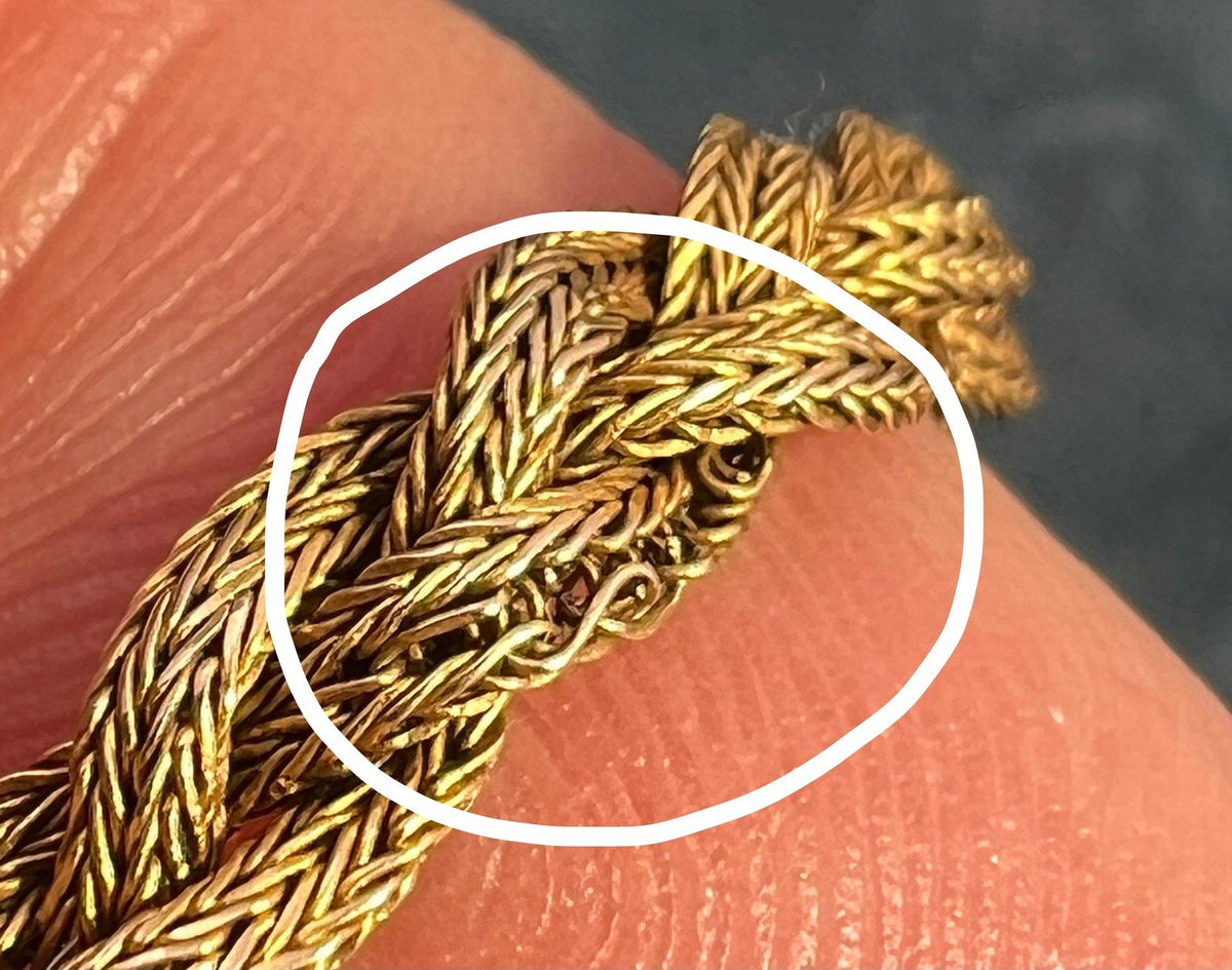 14k Gold Victorian Woven Bracelet w Rose-Cut Diamond Clasp
