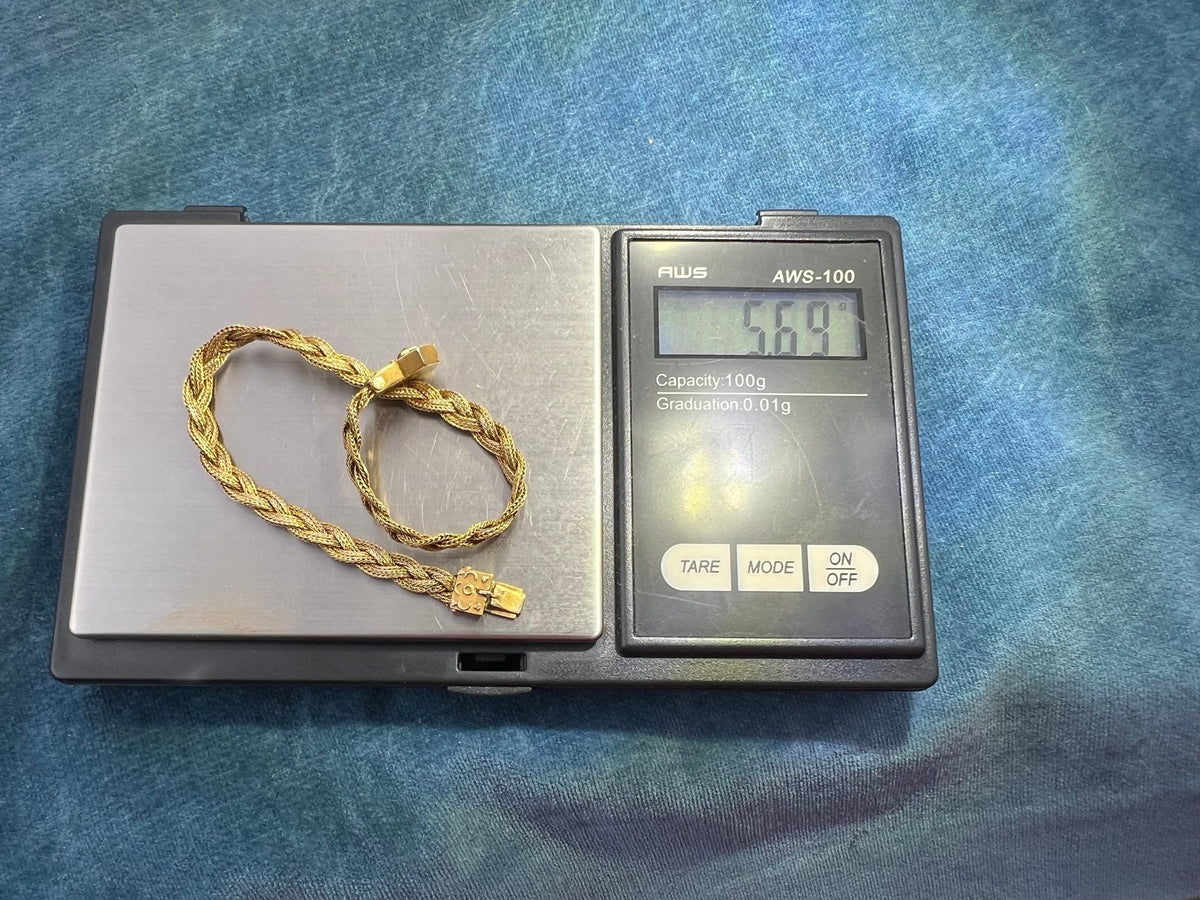 14k Gold Victorian Woven Bracelet w Rose-Cut Diamond Clasp