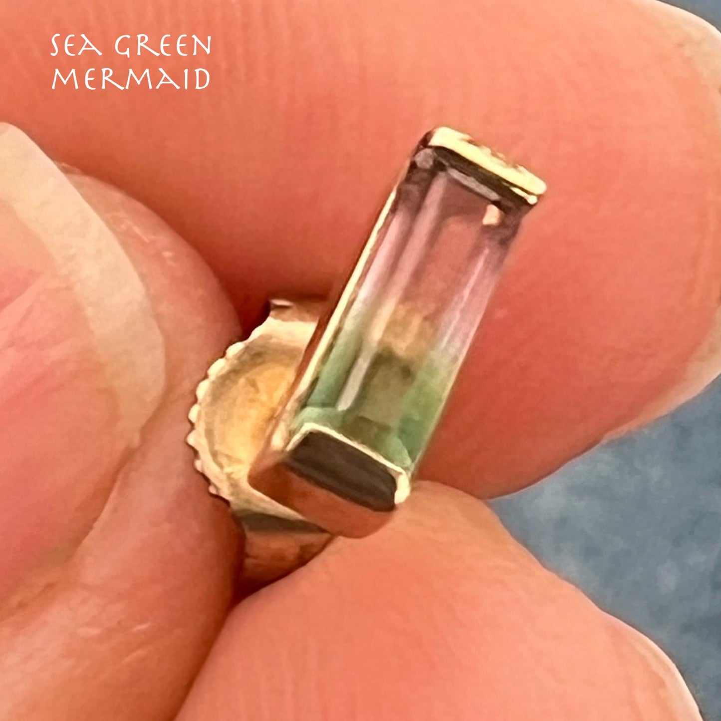 14k Gold Watermelon Tourmaline Baguette Earring *SINGLE* Tiny!