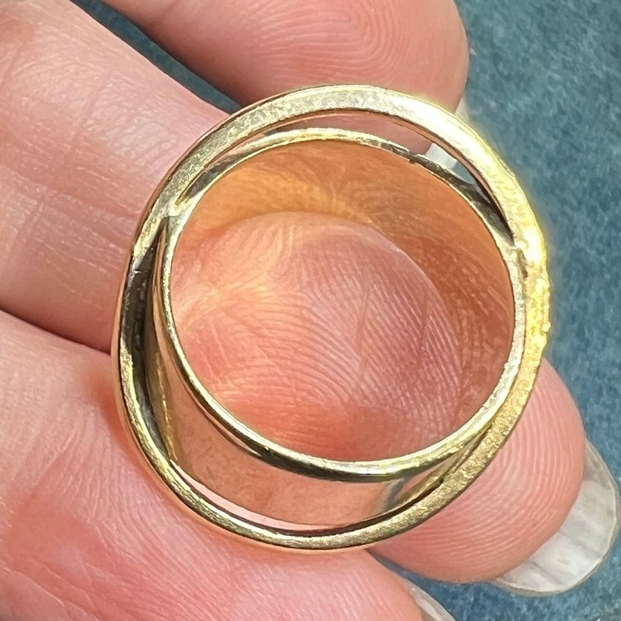 14k Gold Wide Cigar Band MCM Modern Orbit Ring. Designer *Video*