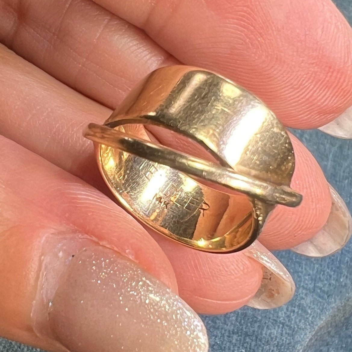 14k Gold Wide Cigar Band MCM Modern Orbit Ring. Designer *Video*