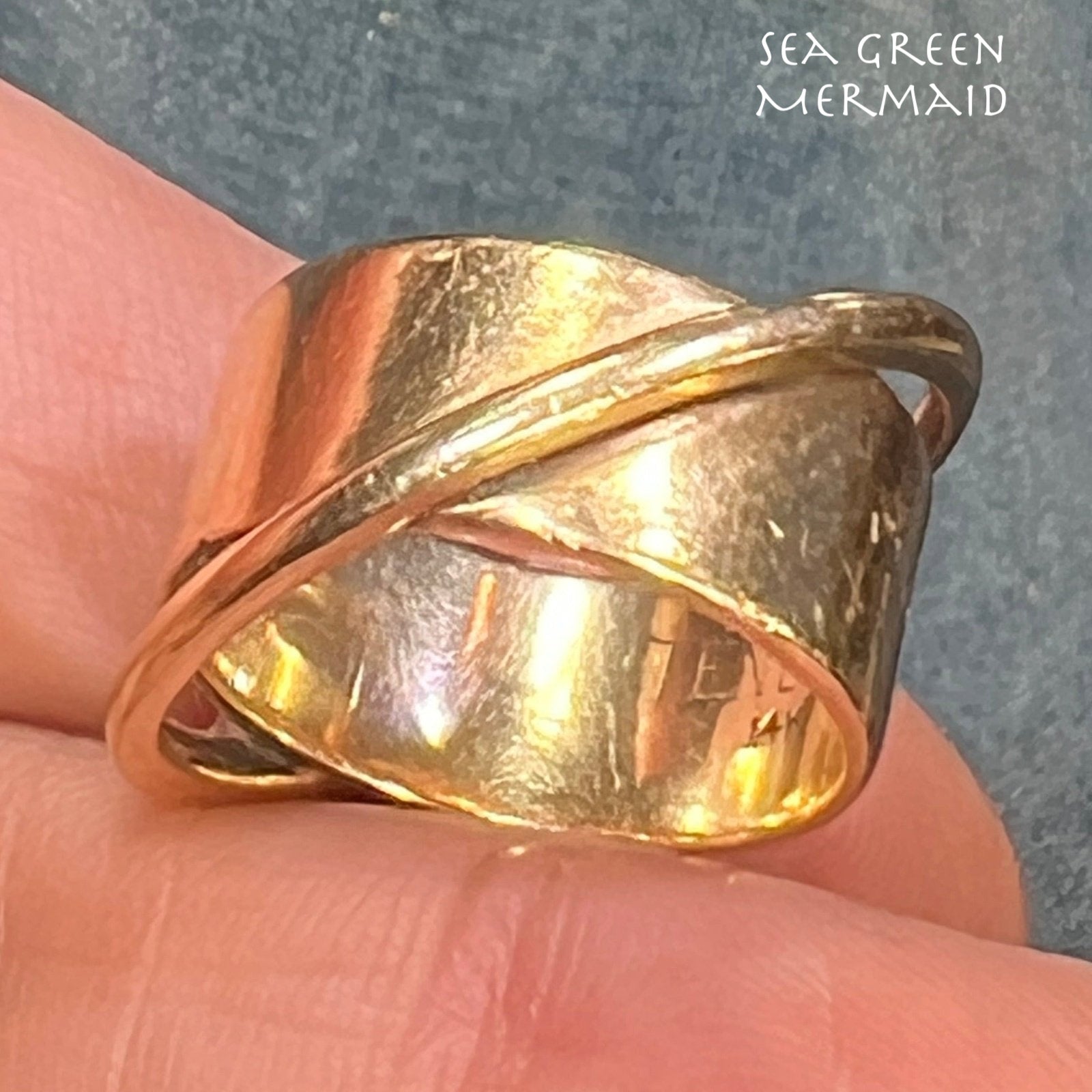 14k Gold Wide Cigar Band MCM Modern Orbit Ring. Designer *Video*